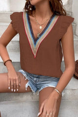 Full Size Ruffled V-Neck Cap Sleeve Blouse - Trendsi