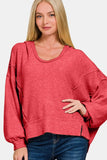 Zenana Brushed Hacci Exposed Seam Hoodie - Trendsi