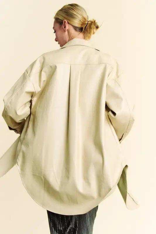 Davi & Dani Faux Leather Button Up Jacket with Chest Pockets - Trendsi - Flyclothing LLC