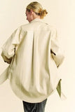 Davi & Dani Faux Leather Button Up Jacket with Chest Pockets - Trendsi