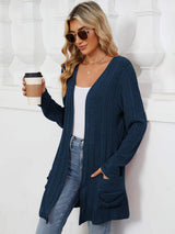 Pocketed Open Front Long Sleeve Cardigan - Trendsi - Flyclothing LLC