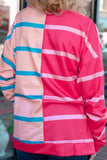 Plus Size Color Block Round Neck Long Sleeve Top - Trendsi - Flyclothing LLC