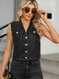 V-Neck Button Down Denim Vest - Trendsi - Flyclothing LLC
