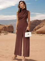 Ruched Mock Neck Sleeveless Jumpsuit - Trendsi - Flyclothing LLC