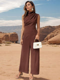 Ruched Mock Neck Sleeveless Jumpsuit - Trendsi