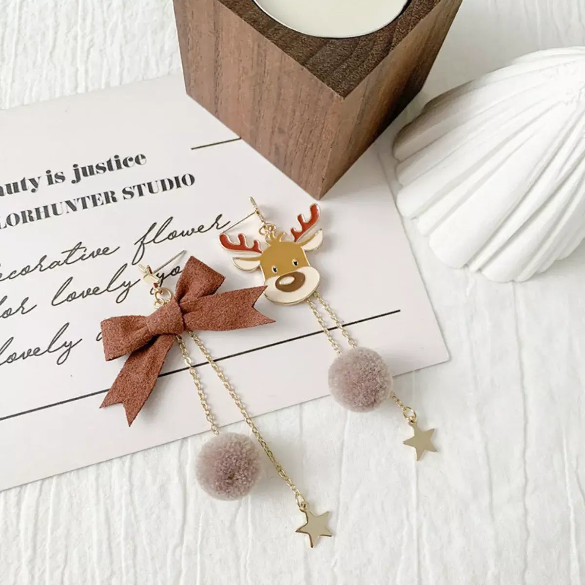 Reindeer Bowknot Drop Earrings - Trendsi - Flyclothing LLC