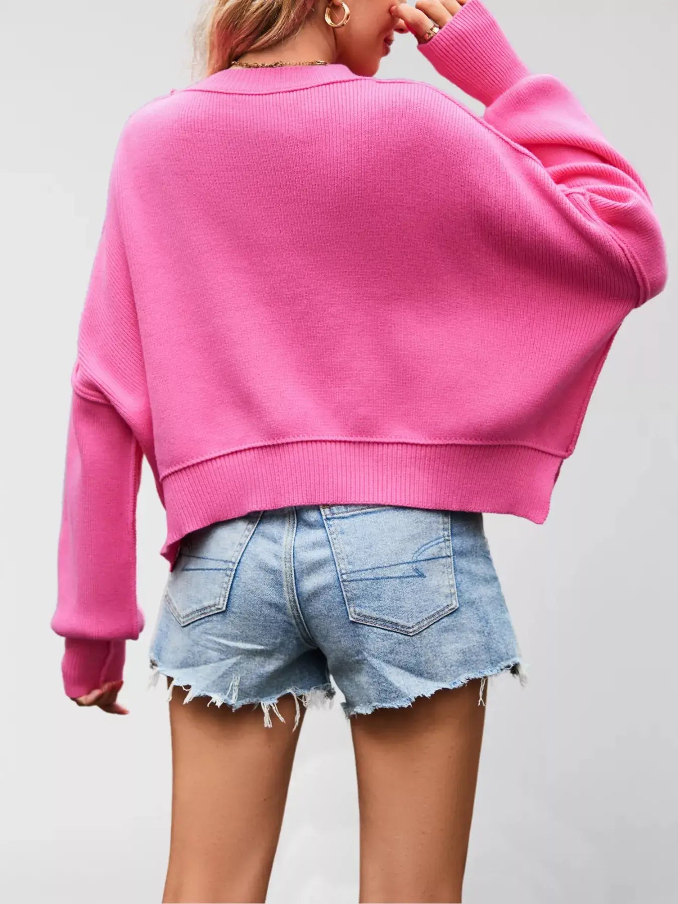 Round Neck Dropped Shoulder Sweater - Trendsi - Flyclothing LLC