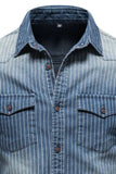 Men's Striped Collared Neck Button Down Denim Shirt - Trendsi - Flyclothing LLC