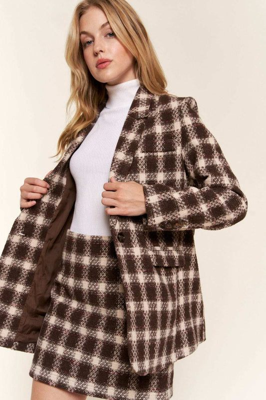 And The Why Full Size Plaid Brushed One Button Blazer - Trendsi - Flyclothing LLC
