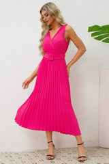 Surplice Sleeveless Midi Pleated Dress - Trendsi - Flyclothing LLC