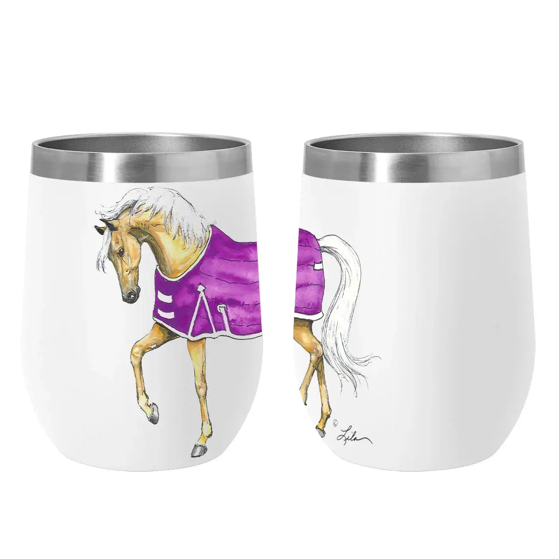 AWST Int'l 12 oz Stainless Steel Wine Tumbler-Lila Palomino Horse - Breeches.com - Flyclothing LLC