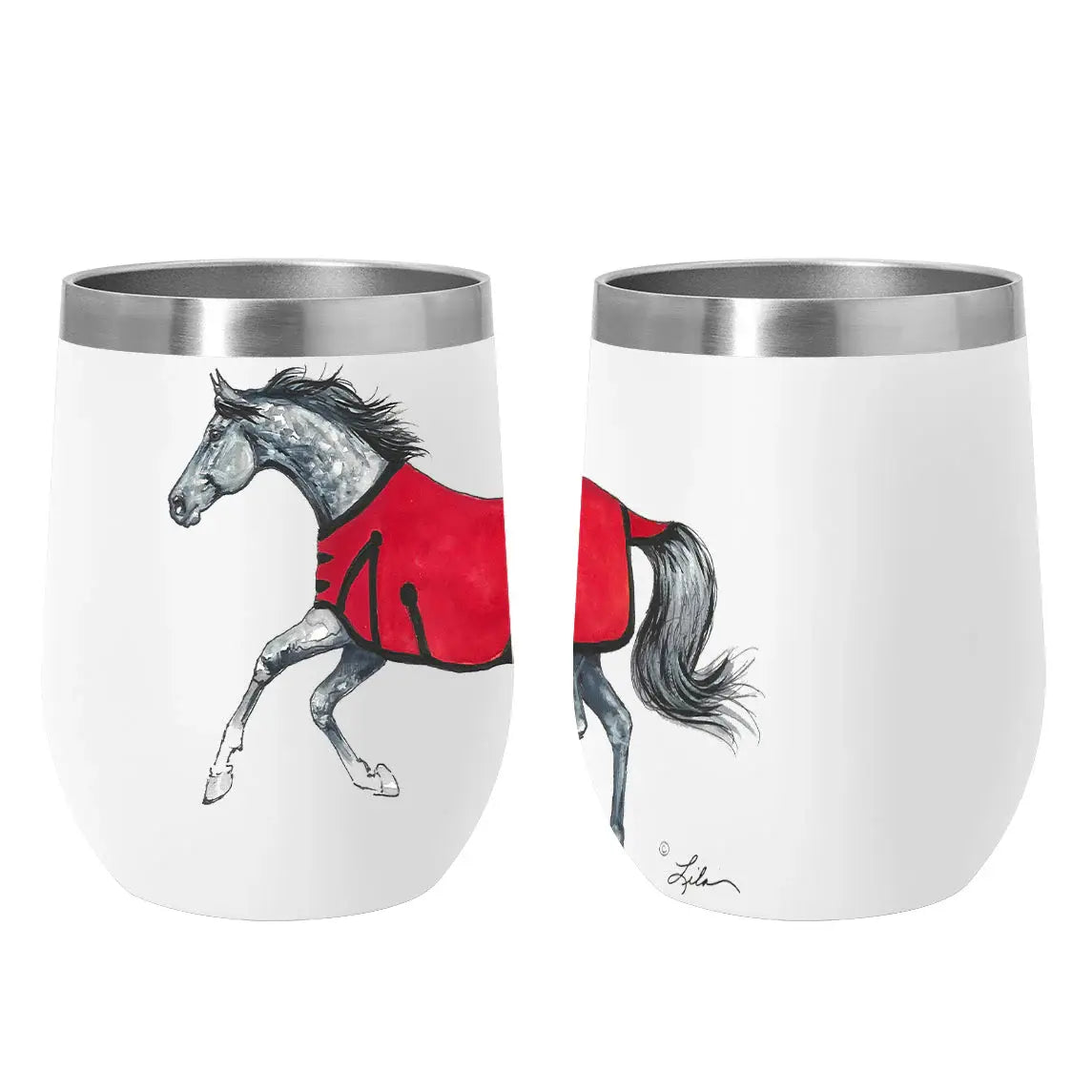 AWST Int'l 12 oz Stainless Steel Wine Tumbler-Lila Grey Horse - Breeches.com - Flyclothing LLC