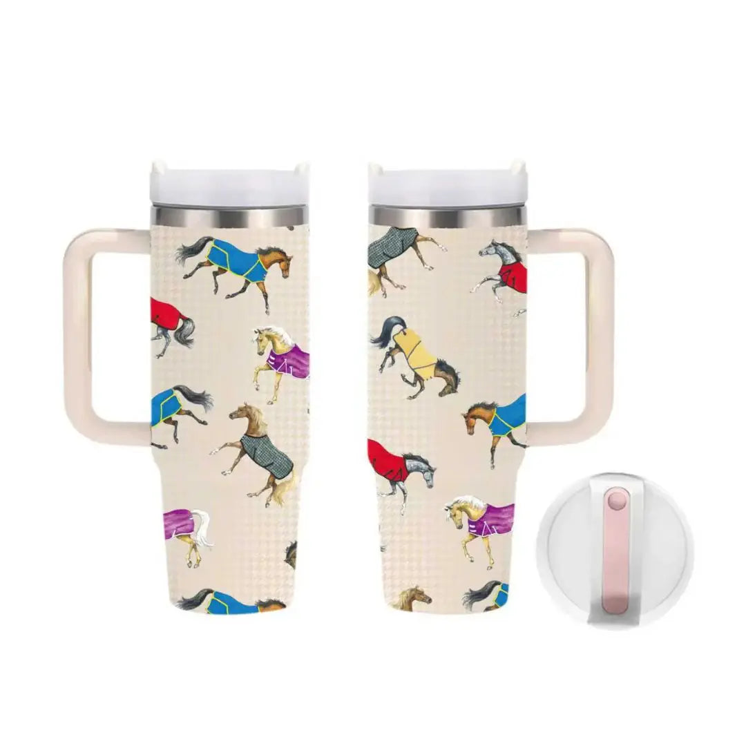 AWST Int'l Lila Horses in Blankets Stainless Steel Drink Mug - Breeches.com - Flyclothing LLC