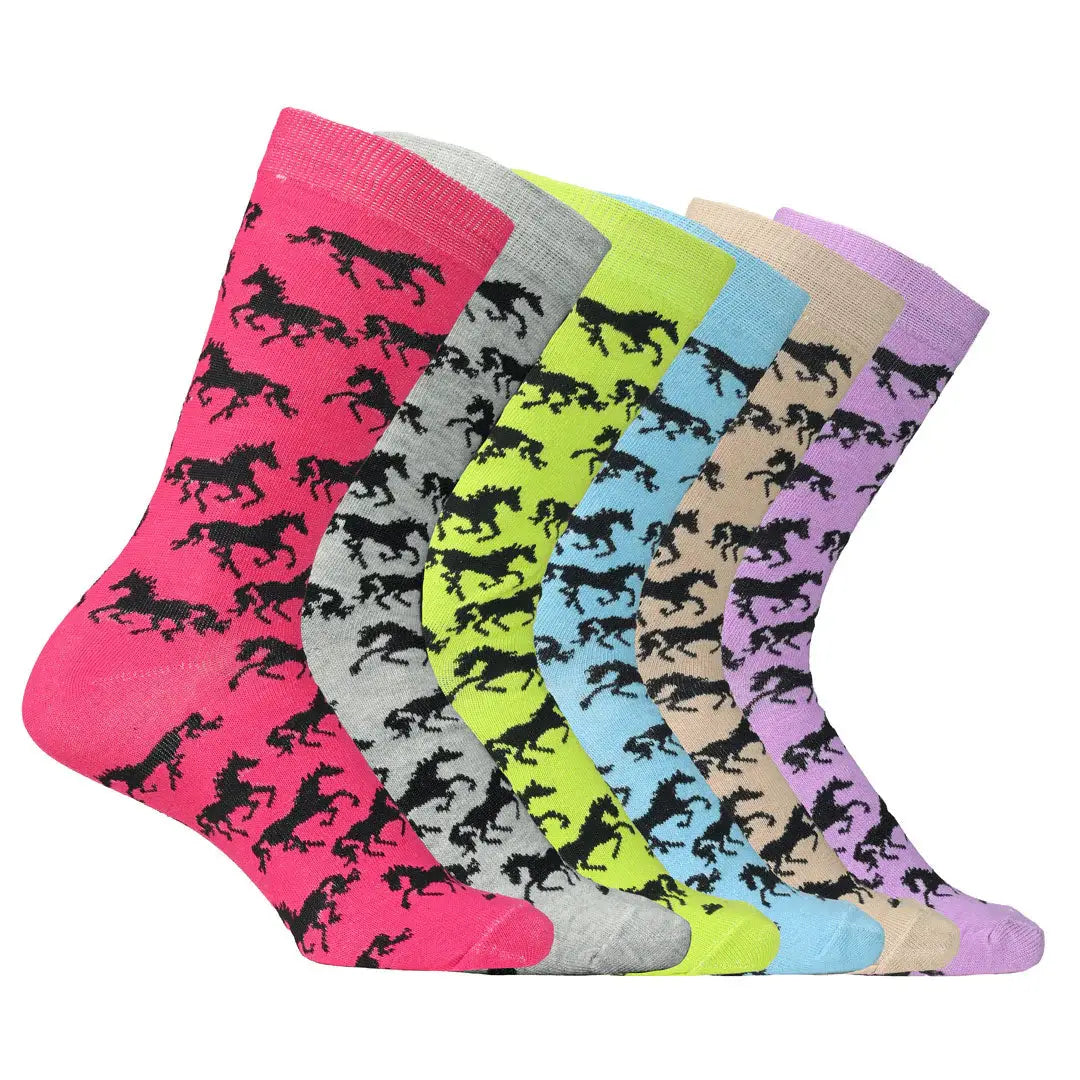 AWST Int'l Ladies "Lila" Galloping Horses Crew Socks- 6 Pack - Breeches.com - Flyclothing LLC