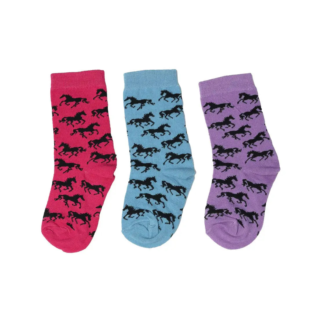 AWST Int'l Youth "Lila" Galloping Horses Crew Socks- 3 Pack - Breeches.com - Flyclothing LLC