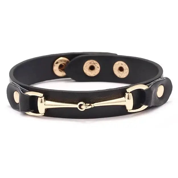 AWST Int'l Vegan Leather Bracelet w/Gold Tone Snaffle Bit - Breeches.com - Flyclothing LLC