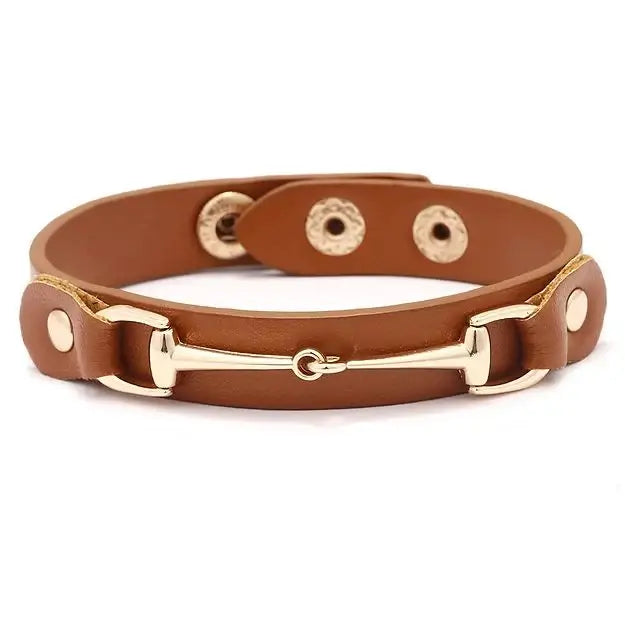 AWST Int'l Vegan Leather Bracelet w/Gold Tone Snaffle Bit - Breeches.com - Flyclothing LLC