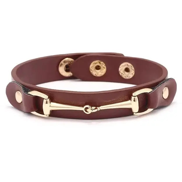 AWST Int'l Vegan Leather Bracelet w/Gold Tone Snaffle Bit - Breeches.com - Flyclothing LLC
