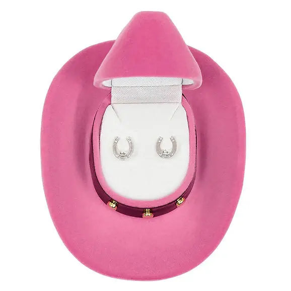 AWST Int'l Horseshoe Earrings w/Colorful Cowboy Hat Gift Box - Breeches.com - Flyclothing LLC