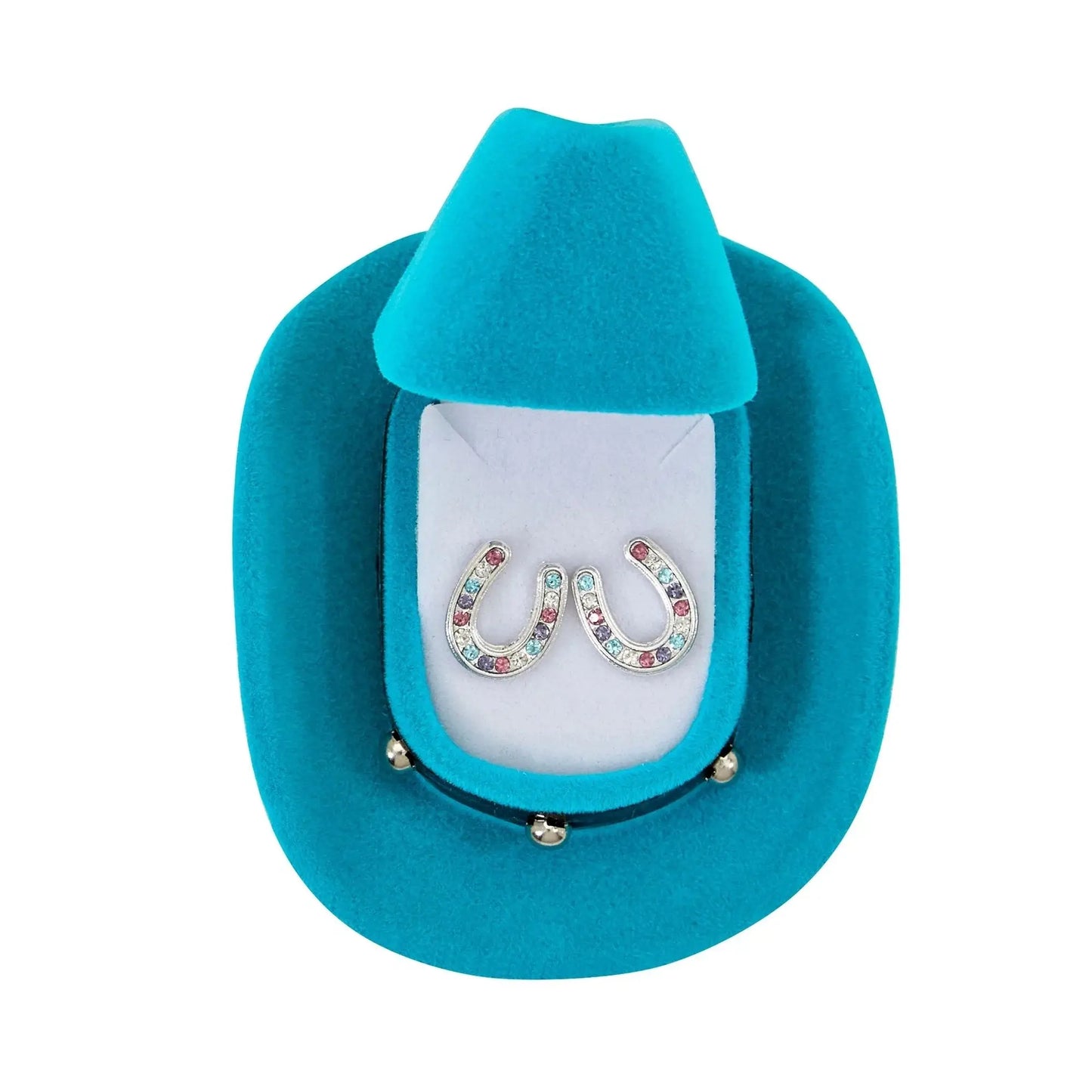 AWST Int'l Horseshoes Earrings w/Colorful Cowboy Hat Box - Breeches.com - Flyclothing LLC