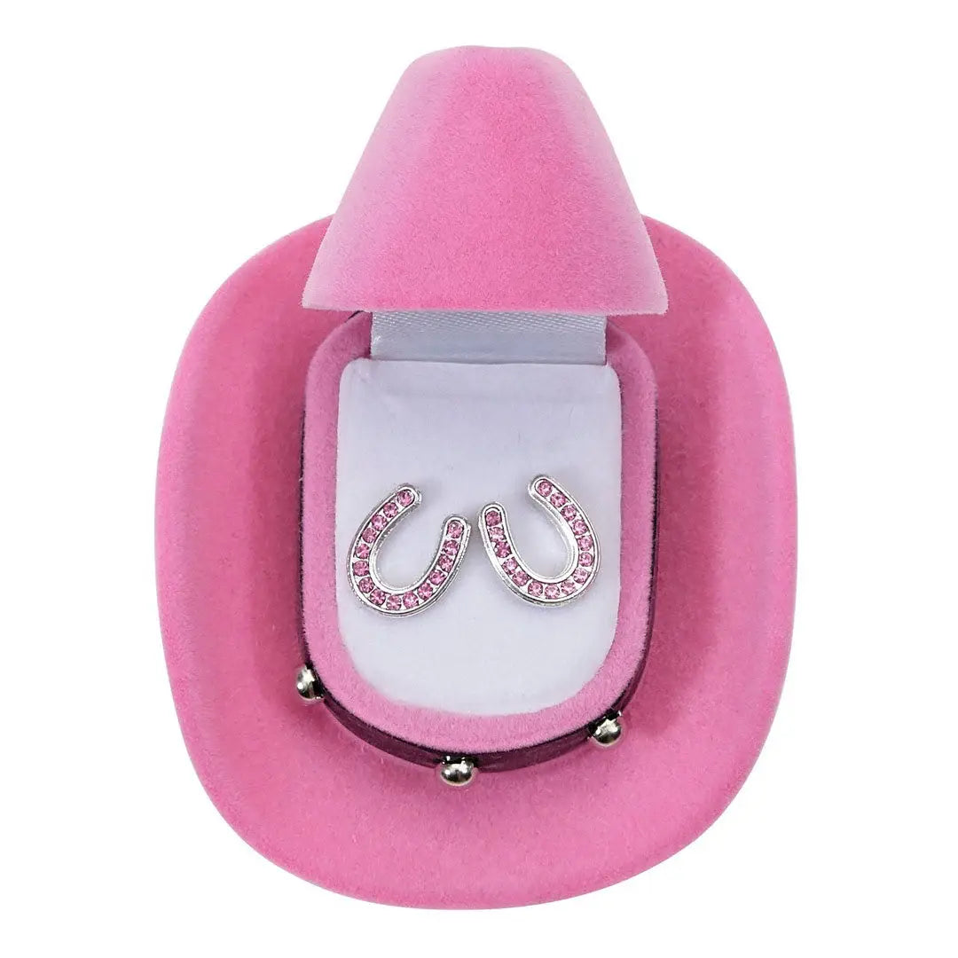 AWST Int'l Horseshoes Earrings w/Colorful Cowboy Hat Box - Breeches.com - Flyclothing LLC