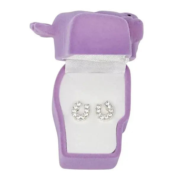 AWST Int'l Rhinestone Horseshoe Earrings w/Horse Head Gift Box - Breeches.com - Flyclothing LLC