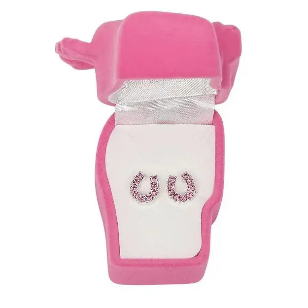AWST Int'l Rhinestone Horseshoe Earrings w/Horse Head Gift Box - Breeches.com - Flyclothing LLC