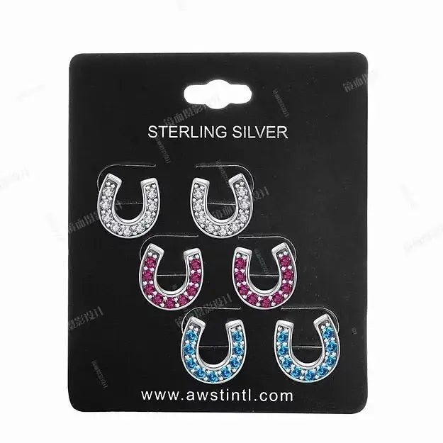 AWST Int'l Sterling Silver Crystal Horse Shoes Earrings - Breeches.com - Flyclothing LLC