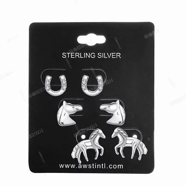 AWST Int'l Sterling Silver Assorted Horse Earrings - Breeches.com - Flyclothing LLC