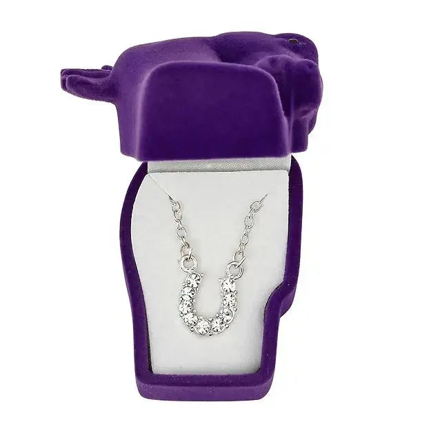 AWST Int'l Aqua Rhinestone Horseshoe Necklace w/Horse Head Gift Box - Breeches.com - Flyclothing LLC
