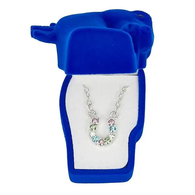 AWST Int'l Aqua Rhinestone Horseshoe Necklace w/Horse Head Gift Box - Breeches.com - Flyclothing LLC