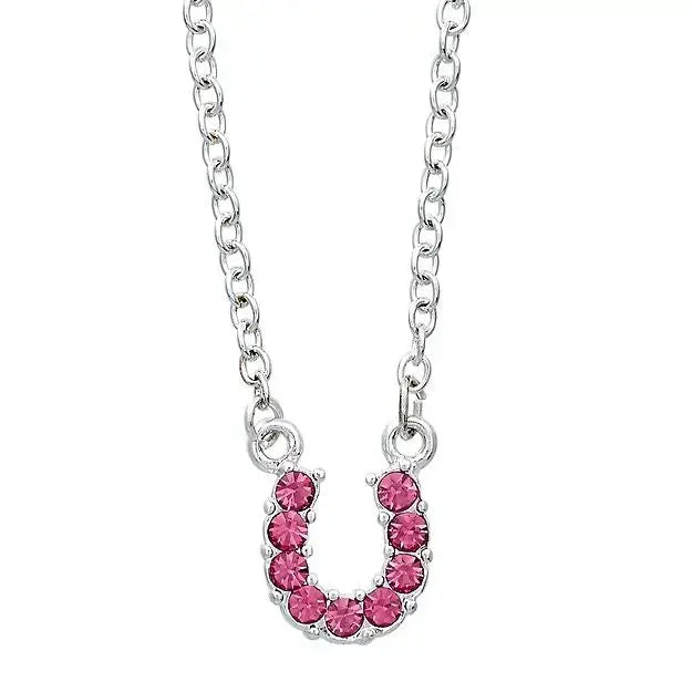 AWST Int'l Aqua Rhinestone Horseshoe Necklace w/Horse Head Gift Box - Breeches.com - Flyclothing LLC