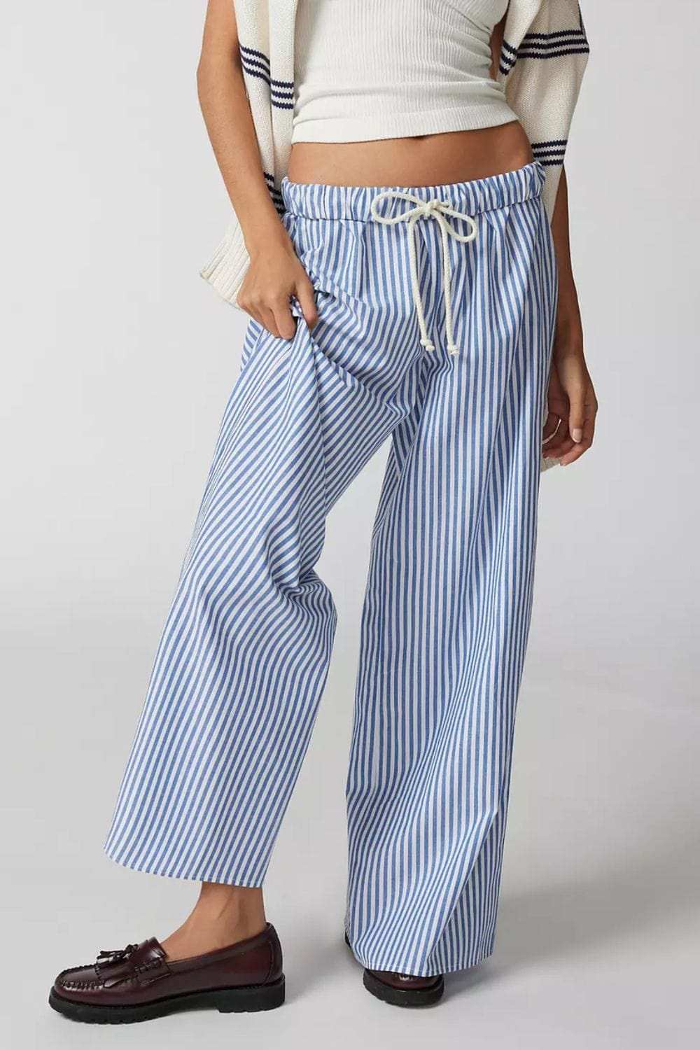 Drawstring Striped Wide Leg Pants - Trendsi - Flyclothing LLC