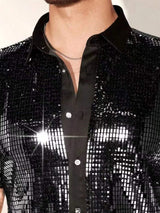 Men's Sequin Button Up Shirt - Trendsi - Flyclothing LLC