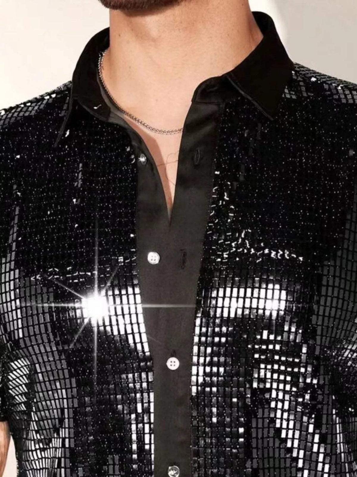 Men's Sequin Button Up Shirt - Trendsi - Flyclothing LLC