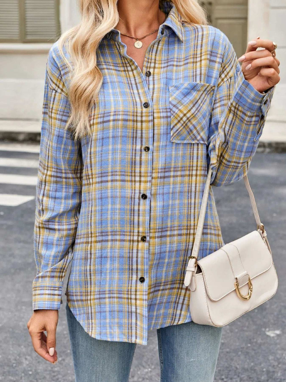 Plaid Button Up Long Sleeve Shirt - Trendsi - Flyclothing LLC
