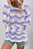 Contrast Wave Stripe Long Sleeve Sweater - Trendsi - Flyclothing LLC