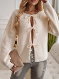 Devine Tied Round Neck Dropped Shoulder Cardigan - Trendsi - Flyclothing LLC