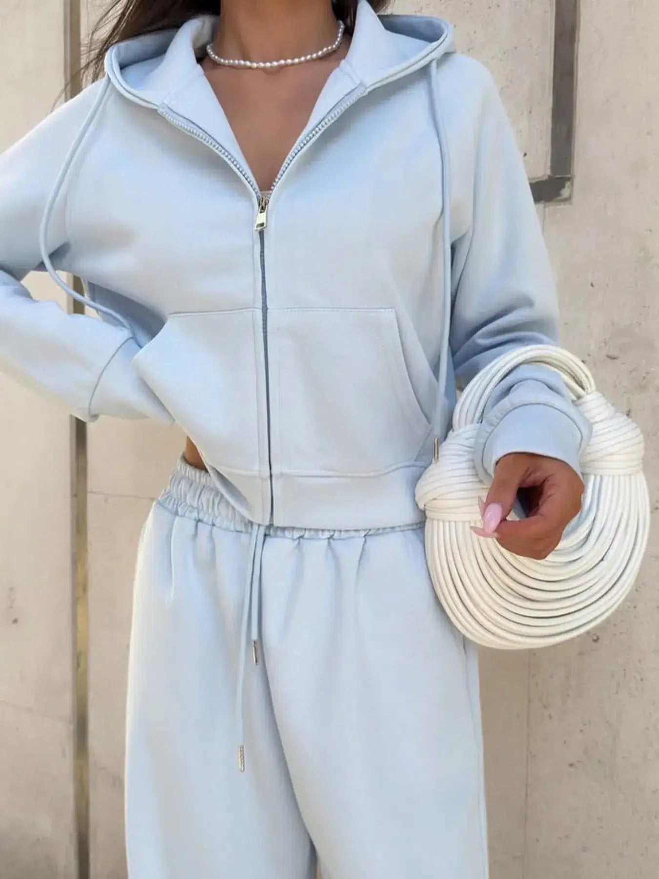 Zip Up Drawstring Hoodie and Pants Set - Trendsi - Flyclothing LLC