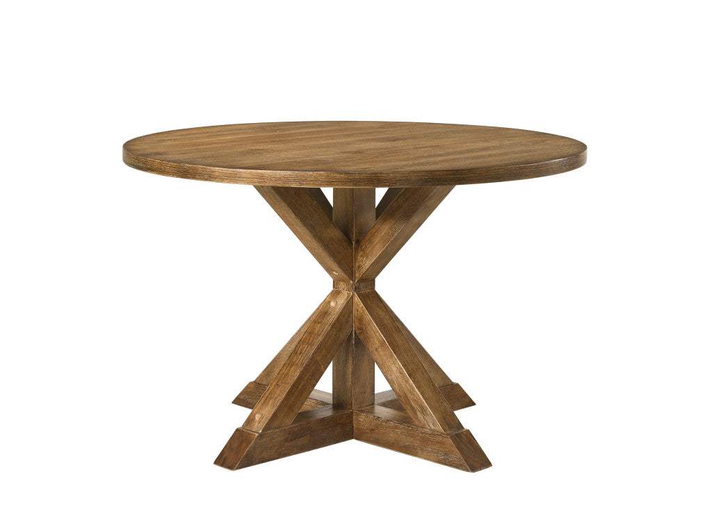 48" Oak Wood Cross Leg Base Round Top Dining Table - HomeRoots - Flyclothing LLC