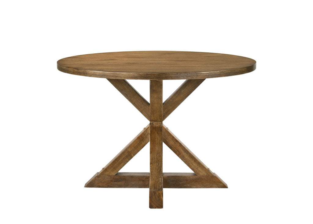 48" Oak Wood Cross Leg Base Round Top Dining Table - HomeRoots - Flyclothing LLC