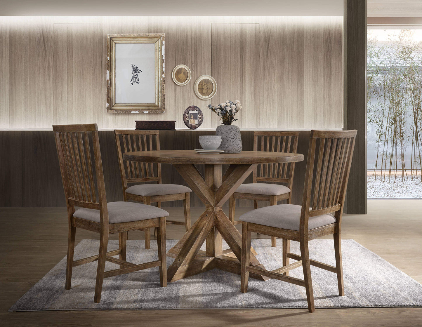 48" Oak Wood Cross Leg Base Round Top Dining Table - HomeRoots - Flyclothing LLC