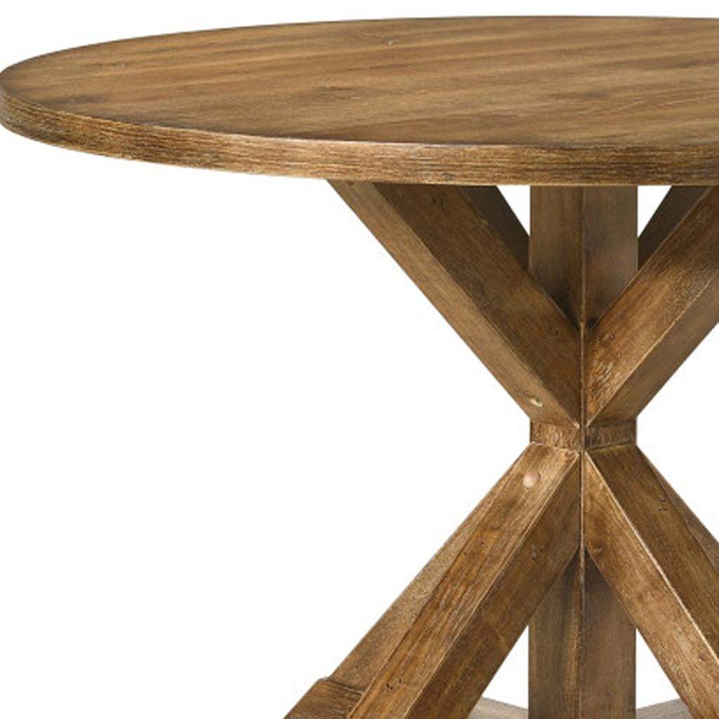 48" Oak Wood Cross Leg Base Round Top Dining Table - HomeRoots - Flyclothing LLC
