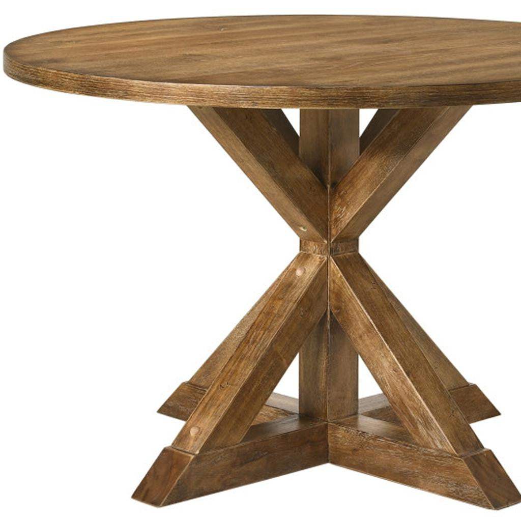 48" Oak Wood Cross Leg Base Round Top Dining Table - HomeRoots - Flyclothing LLC