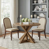 48" Oak Wood Cross Leg Base Round Top Dining Table - HomeRoots - Flyclothing LLC
