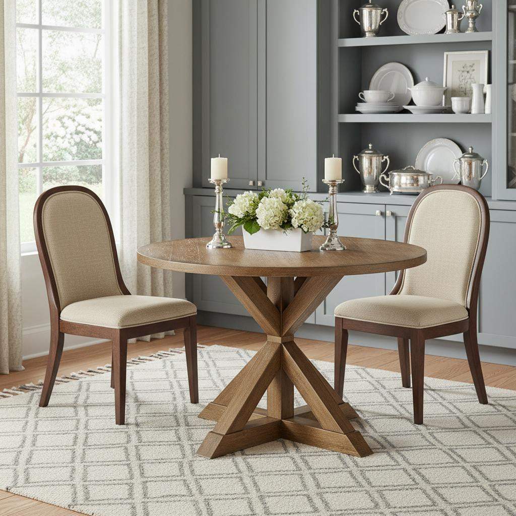 48" Oak Wood Cross Leg Base Round Top Dining Table - HomeRoots - Flyclothing LLC