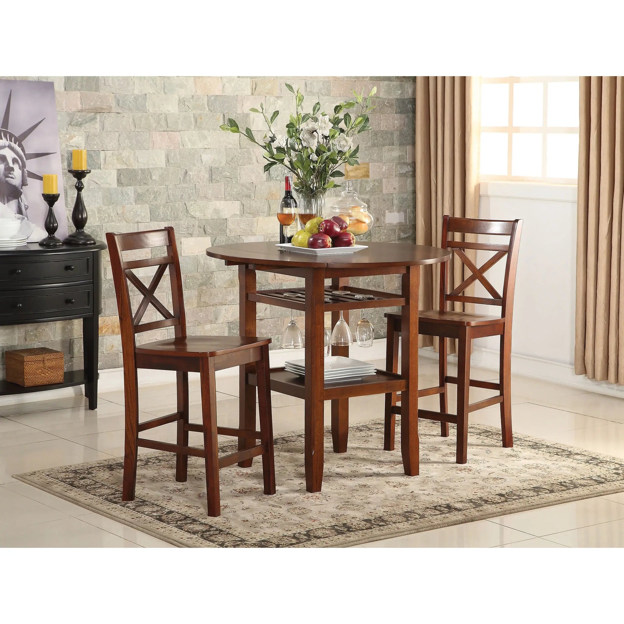 40" Brown Wood Rounded Drop Leaf Bar Table - Homeroots - Flyclothing LLC