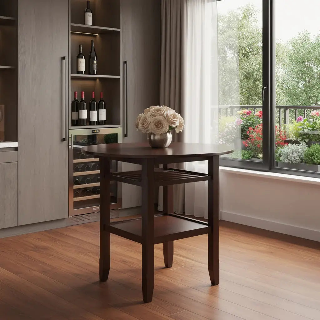 40" Brown Wood Rounded Drop Leaf Bar Table - Homeroots - Flyclothing LLC