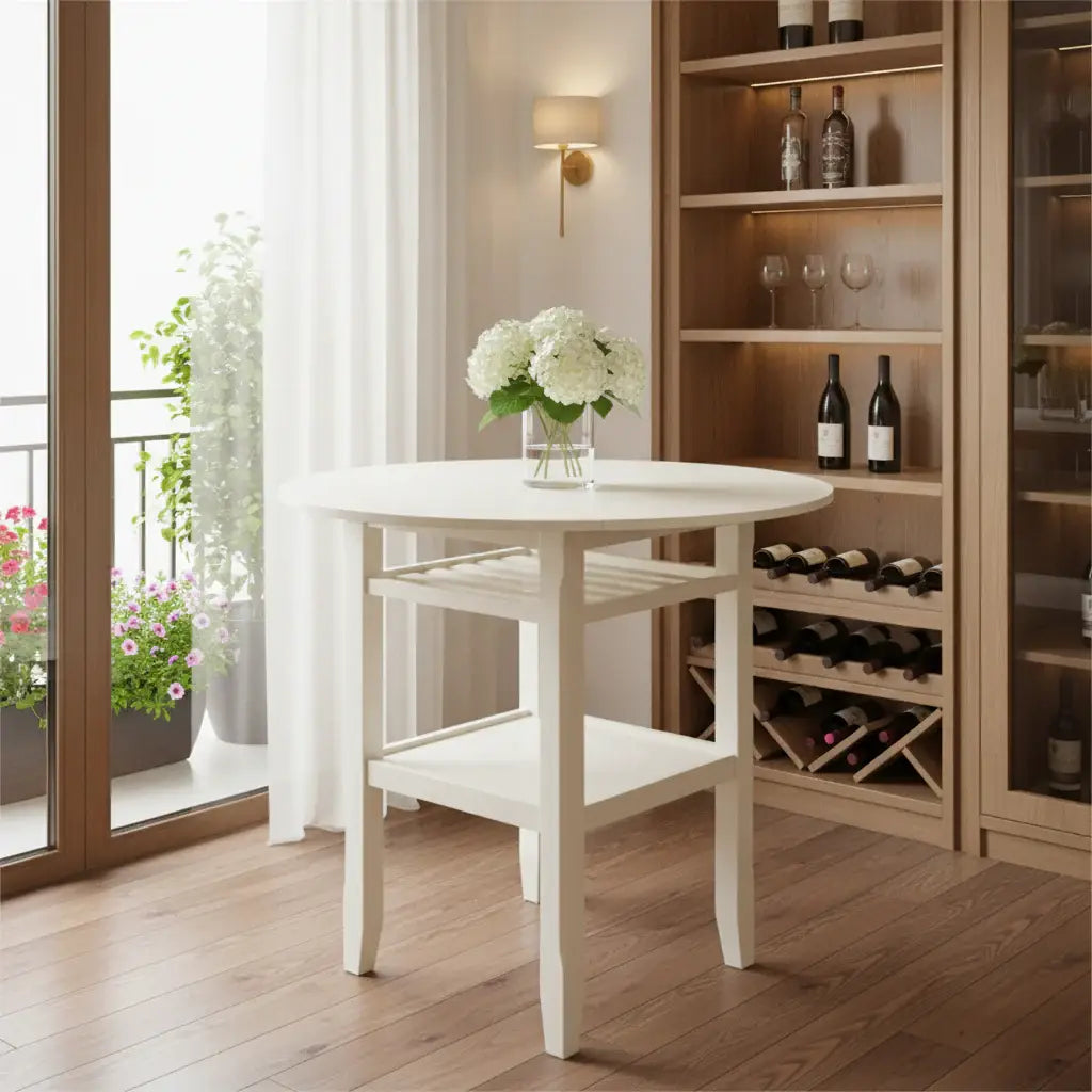 40" Cream Wood Rounded Drop Leaf Bar Table - Homeroots - Flyclothing LLC