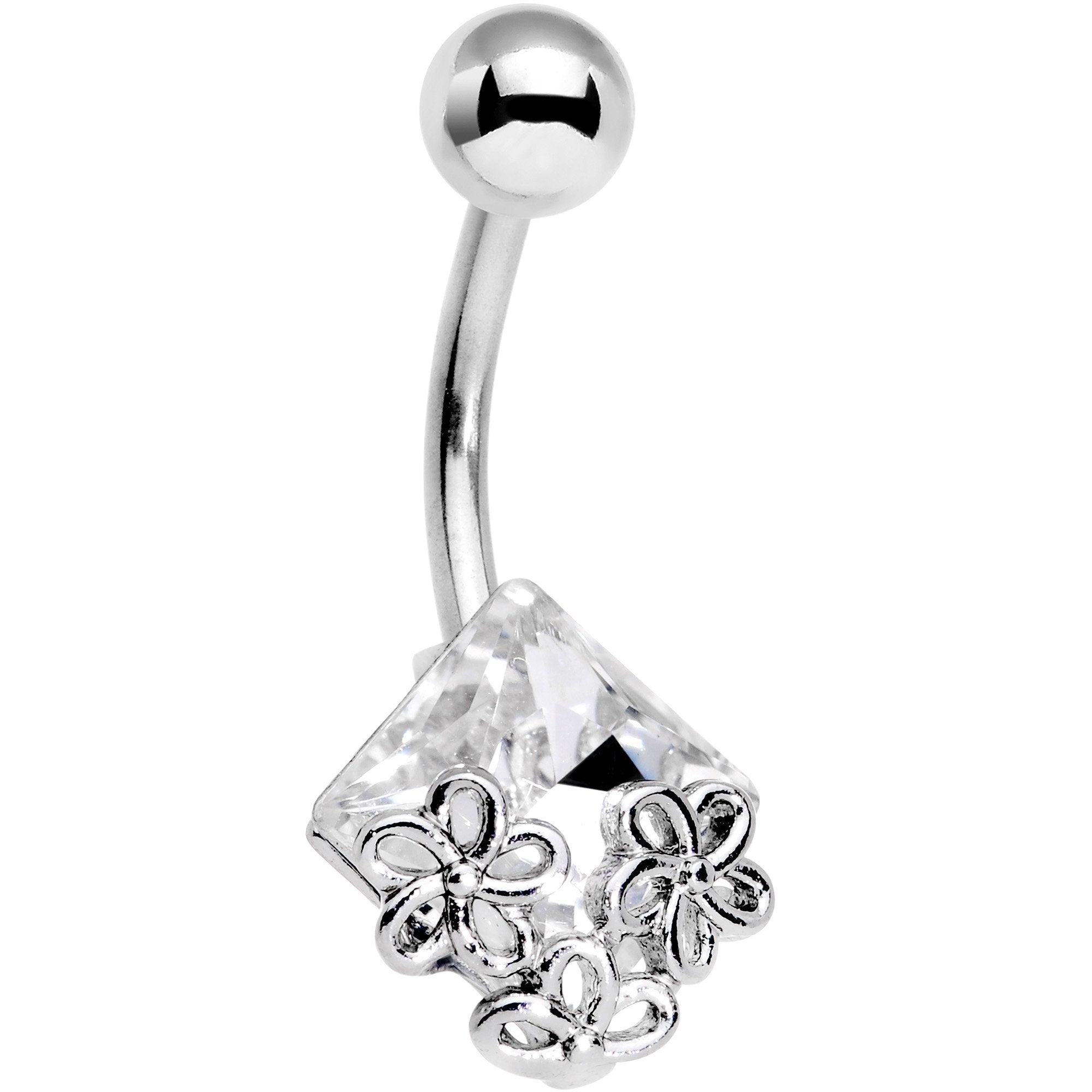 Clear Gem Square Lovely Garden Belly Ring - BodyCandy - Flyclothing LLC